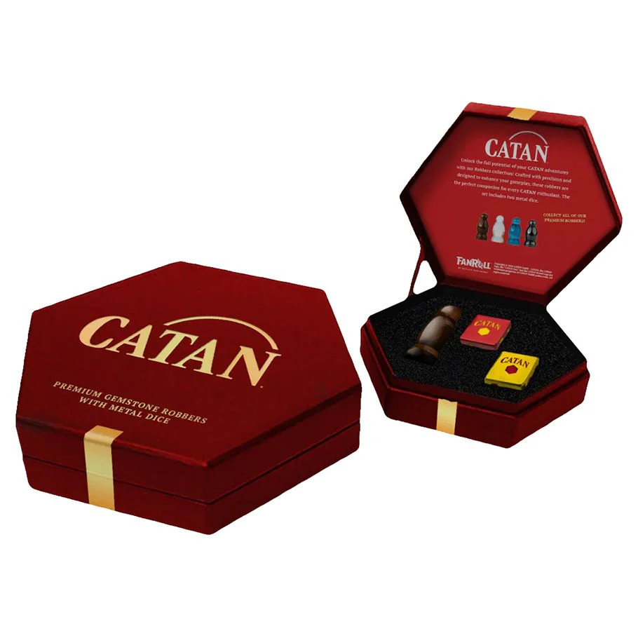 CATAN® Premium Robber & Metal Dice Set- Cat’s Eye Aquamarine - Image 4