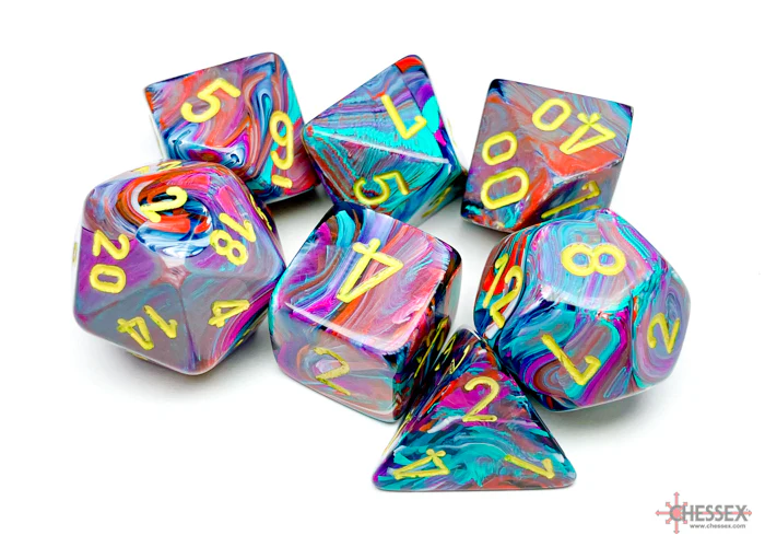 Chessex - 7-Dice Set - Festive - Mosaic/Yellow (Polyhedral) - Image 2