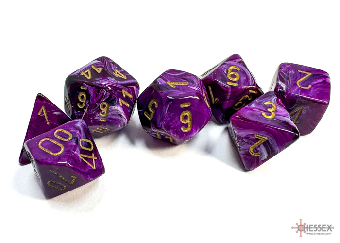 Chessex - 7-Dice Set - Vortex - Purple/Gold (Polyhedral) - Image 2